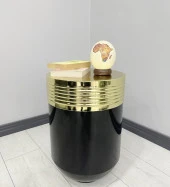 ELEGANT Dekoratif Gold Darbuka Parlak Siyah Sehpa 60cm thumbnail 1