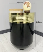 ELEGANT Dekoratif Gold Darbuka Parlak Siyah Sehpa 60cm thumbnail 3