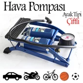 Ayak Tipi Hava Pompası Göstergeli Çift Hava Depolu Teker Araç Bisiklet Top Pompası - 1
