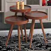 3'Lü Ahşap Yuvarlak Zigon Sehpa Ceviz Polen C4 - 1