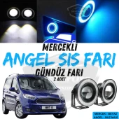 Ford Courier 2014-2023 Uyumlu Üniversal Mercekli Angel Sis Farı Metal Su Geçirmez 76 mm Buz Mavi Halkalı Gündüz Farı - 1