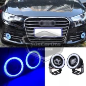 Ford Courier 2014-2023 Uyumlu Üniversal Mercekli Angel Sis Farı Metal Su Geçirmez 76 mm Buz Mavi Halkalı Gündüz Farı - 10