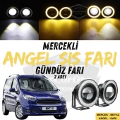 Ford Courier 2014-2023 Uyumlu Üniversal Mercekli Angel Sis Farı Metal Su Geçirmez 76 mm Sarı Halkalı Gündüz Farı - 1
