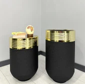 ELEGANT Dekoratif Gold Darbuka Siyah Saksı 70cm + Sehpa 60cm İkili Set - 1