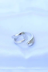 Pirinç Gümüş Renk Ayarlanabilir Yüzük - EBJ240608W24852 thumbnail 2