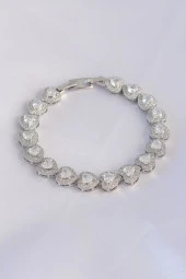 Vip Seri Pirinç Zirkon Taşlı Gümüş Renk Kalp Model Bileklik - EBJ240608W24793 thumbnail 1