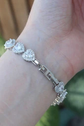 Vip Seri Pirinç Zirkon Taşlı Gümüş Renk Kalp Model Bileklik - EBJ240608W24793 thumbnail 3