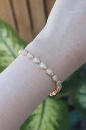 Vip Seri Pirinç Zirkon Taşlı Gold Renk Damla Model Bileklik - EBJ240608W24797 thumbnail 3