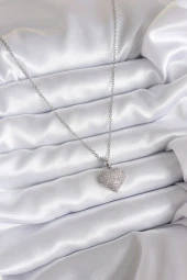 316L Çelik Zincir Gümüş Renk Zirkon Taş Detay Kalp Model Kadın Kolye - EBJ240608W20145 thumbnail 2