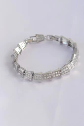 Vip Seri Pirinç Zirkon Taşlı Gümüş Renk Geometrik Bileklik - EBJ240608W24779 thumbnail 1