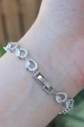 Vip Seri Pirinç Zirkon Taşlı Gümüş Renk Arpa Model Bileklik - EBJ240608W24782 thumbnail 2