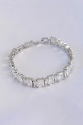 Vip Seri Pirinç Zirkon Taşlı Gümüş Renk Baget Su Yolu Model Bileklik - EBJ240608W24786 thumbnail 1