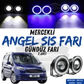 Ford Courier 2014-2023 Uyumlu Üniversal Mercekli Angel Sis Farı Metal Su Geçirmez 76 mm Mavi Halkalı Gündüz Farı thumbnail 1
