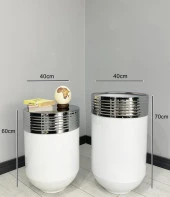 ELEGANT Dekoratif Krom Darbuka Parlak Beyaz Saksı 70cm + 60cm Sehpa İkili Set thumbnail 3