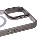 iPhone 15 Pro  Uyumlu KılıfMagsafe Wireless Şarj Özellikli Standlı Magsafe Klon Lensli Kapak - 6