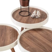 3'Lü Ahşap Yuvarlak Zigon Sehpa Ceviz Polen Lüx Ayaklı C8 - 3