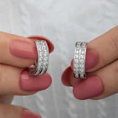 Gümüş Sıra Taşlı Halka Kadın Küpe thumbnail 3