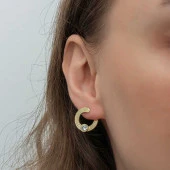 Gümüş Gold Tektaş Halka Kadın Çivili Küpe thumbnail 4