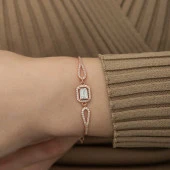925 Ayar Gümüş Rose Dikdörtgen Baget Bileklik thumbnail 2