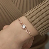 925 Ayar Gümüş Rose Dikdörtgen Baget Bileklik thumbnail 3