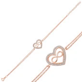 925 Ayar Gümüş Rose Kalp Sonsuzluk Bileklik - 1