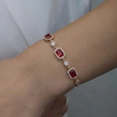 925 Ayar Gümüş Rose Baget Kırmızı Taşlı Kadın Bileklik - 3