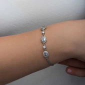 925 Ayar Gümüş Oval Taşlı Kadın Bileklik thumbnail 4