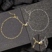 925 Ayar Gümüş Rodyum Gold Çift Kalpli Aşk Bileklik - 1