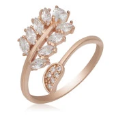 Gümüş Rose Ayarlanabilir Beyaz Taşlı Yaprak Kadın Yüzük - 3