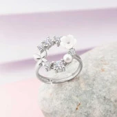 Gümüş Ayarlanabilir Manolya Çiçeği Kadın Yüzük - 2