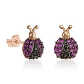 Gümüş Uğur Böceği Küpe - 1