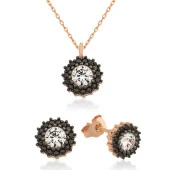 925 Ayar Gümüş Çiçek Tektaş Set - 1