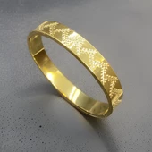 Yaprak Desen Bilezik Model Gold Renk 316L Antialerjik Kadın Çelik Bileklik Zarif ve Şık Tasarım - 1