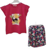 PANDAX ÇİÇEKLİ VİSKON ŞORT ETEKLİ KIZ ÇOCUK TAKIM thumbnail 2