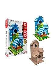 MAKET BOYANABİLİR KUŞ EVİ BOYAMA MAKETİ NATUREL AHŞAP BOYAMA BIRD HOUSE 6 RENK AKRİLİK BOYA FIRÇA thumbnail 1