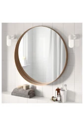 Stockholm Ayna, Ceviz Kaplama Yuvarlak Ayna Modern Şekilli thumbnail 4