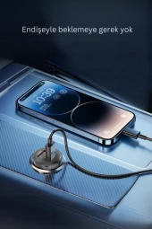 ES-CC244C 2 Adet 5V 3.4A Usb Çıkışlı Ekstra USB to Type-C Kablolu PD Hızlı Araç Şarj thumbnail 6