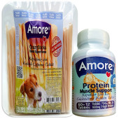 Amore Köpek Protein Vitamin Tablet 72li Kas Desteği, CrazySticks 114lü Burgu Çiğneme Ödül Çubuk - 1