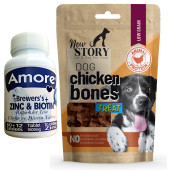 Amore Köpek Çinko Biyotin Tableti 72li Tüy Dökümü, New Story Chicken Bones 80gr Ödül Maması - 1