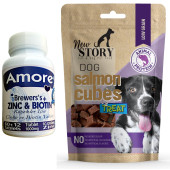 Amore Çinko Biyotin Tableti 72li Tüy Dökümü, New Story Salmon Cubes 80gr Köpek Ödül Çubuğu - 1