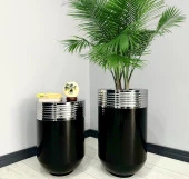 ELEGANT Dekoratif Krom Darbuka Parlak Siyah Saksı 70cm + Sehpa 60cm İkili Set thumbnail 1