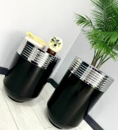 ELEGANT Dekoratif Krom Darbuka Parlak Siyah Saksı 70cm + Sehpa 60cm İkili Set thumbnail 2