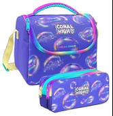 Coral High Lavanta Pembe Baloncuk Desenli Kız Çocuk Isı Yalıtımlı Beslenme Çantası ve Kalemlik Seti thumbnail 1