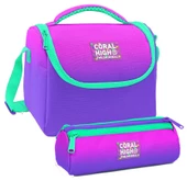 Coral High Pembe Mor Renk Geçişli Desenli Kız Çocuk Isı Yalıtımlı Beslenme Çantası ve Kalemlik Seti thumbnail 1
