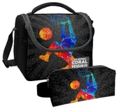 Coral High Gri Basketbol Desenli Erkek Çocuk Isı Yalıtımlı Beslenme Çantası ve Kalemlik Seti thumbnail 1