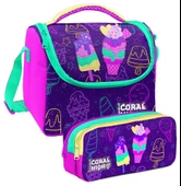 Coral High Mor Pembe Dondurma Desenli Kız Çocuk Isı Yalıtımlı Beslenme Çantası ve Kalemlik Seti thumbnail 1