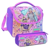 Coral High Pembe Mor Fashion Girl Desenli Kız Çocuk Isı Yalıtımlı Beslenme Çantası ve Kalemlik Seti thumbnail 1