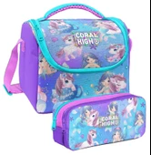 Coral High Mor Pembe Unicorn Desenli Kız Çocuk Isı Yalıtımlı Beslenme Çantası ve Kalemlik Seti thumbnail 1