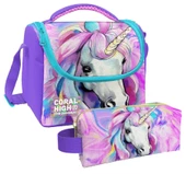 Coral High Unicorn Desenli Kız Çocuk Isı Yalıtımlı Beslenme Çantası ve Kalemlik Seti thumbnail 1