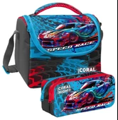 Coral High Gri Mavi Yarış Arabası Desenli Erkek Çocuk Isı Yalıtımlı Beslenme Çantası ve Kalemlik Seti thumbnail 1